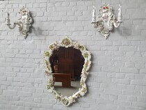 Mirror + sconces Rococo Italy Porcelain 1950