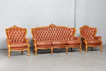 Sofa set Rococo Italy Walnut/Leather 1950