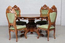 Table +  4 chairs Rococo Italy Walnut 1960