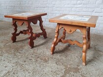 Pair of Sidetables (Delft Tiled) Rustique Holland Oak 1900